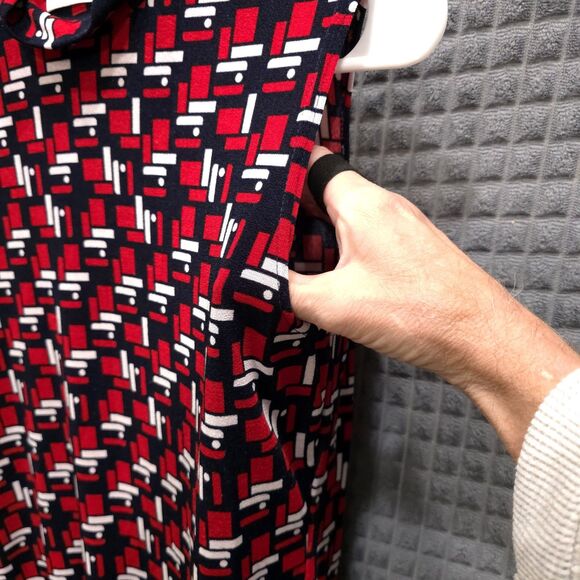 VTG Sleeveless Stretch Mockneck Top SzM Red White Blue Geometric Slinky 90s Y2K - Picture 4 of 11